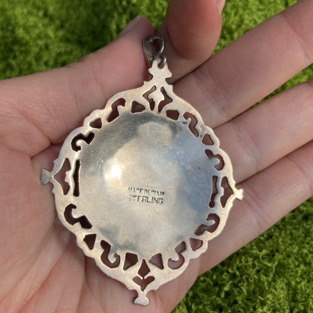 Large, Vintage Solid Sterling Silver, Nielloware … - image 2